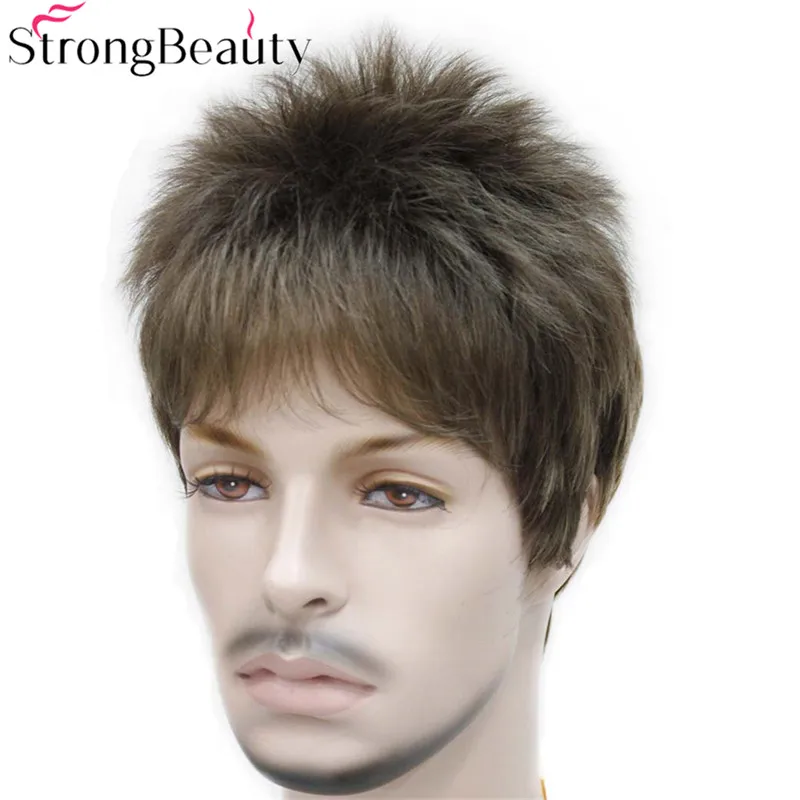 StrongBeauty-peluca corta sintética falsa para hombre y niño, color negro, marrón y dorado, pelucas de Cosplay para estudiantes