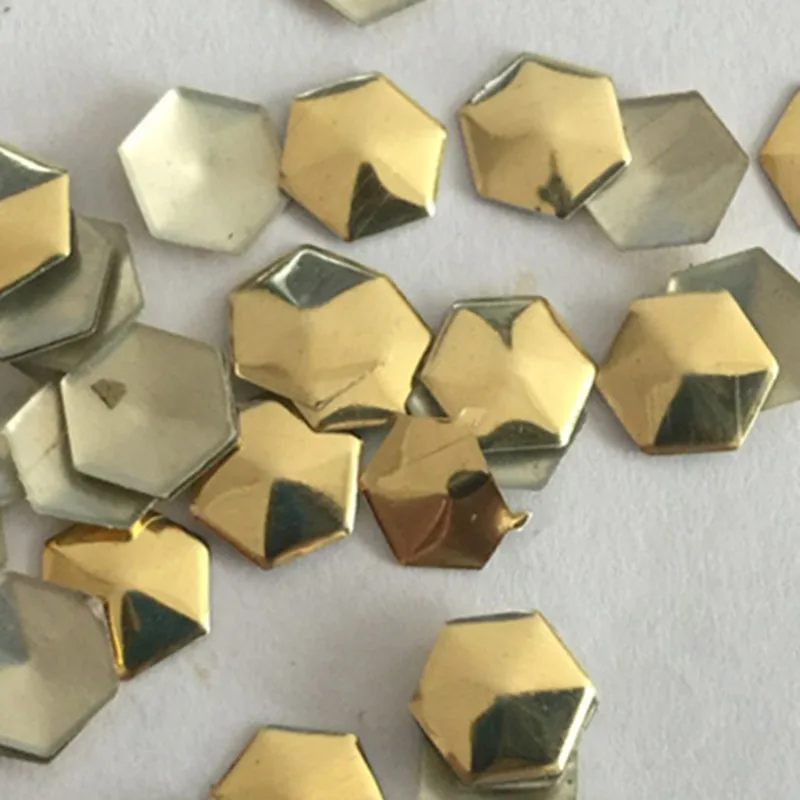 200pc 4mm Hexagon Football Shape Gold Hotfix Aluminum Rhinestuds FlatBack Iron On Nailheads Metalic Studs For Clothing/shoe DIY