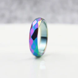 Fashion Party Jewelry Grade 3A Quality 6mm Wide Faceted Hematite Rings Rainbow Color Fashion rings ( 1 Piece)  HR1010