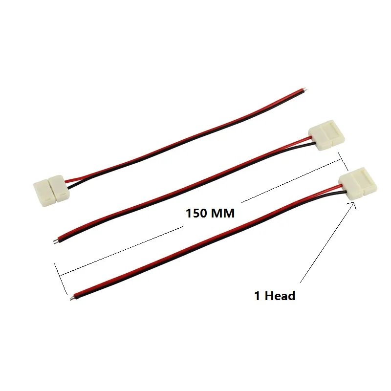 Solderless LED Strip Connector 2Pin 8MM 10MM Free Welding Quick Connector with 15CM Wire for Single Color 2835 5050 LED Strip