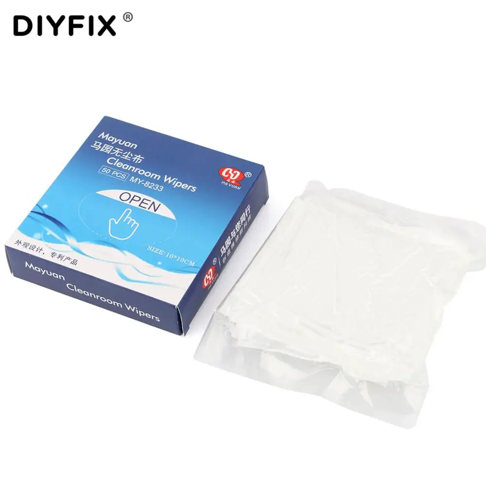 DIYFIX 10x10CM 50Pcs/Bag Cleanroom Wipers Non Dust Cloth For Phone LCD Screen Cleaning Dust-Free Paper Wiping Cloth