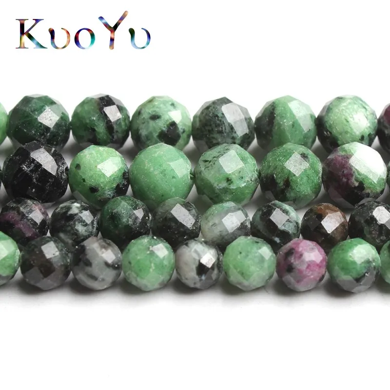 Natural Faceted Epidote Rubys Zoisite Stone Beads Gem Loose Spacer Beads For Jewelry Making DIY Bracelets 7.5\