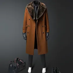 Autumn and Winter New Mens Solid Color Casual Business Woolen Coats / Mens High-end Brand Slim Long Woolen Coat Male Jacket