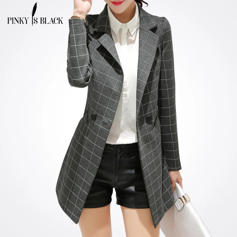 Pinky Is BlackFemale blazer 2017 spring and autumn new blazer women jacket slim medium-long plaid long-sleeve casual suit blazer