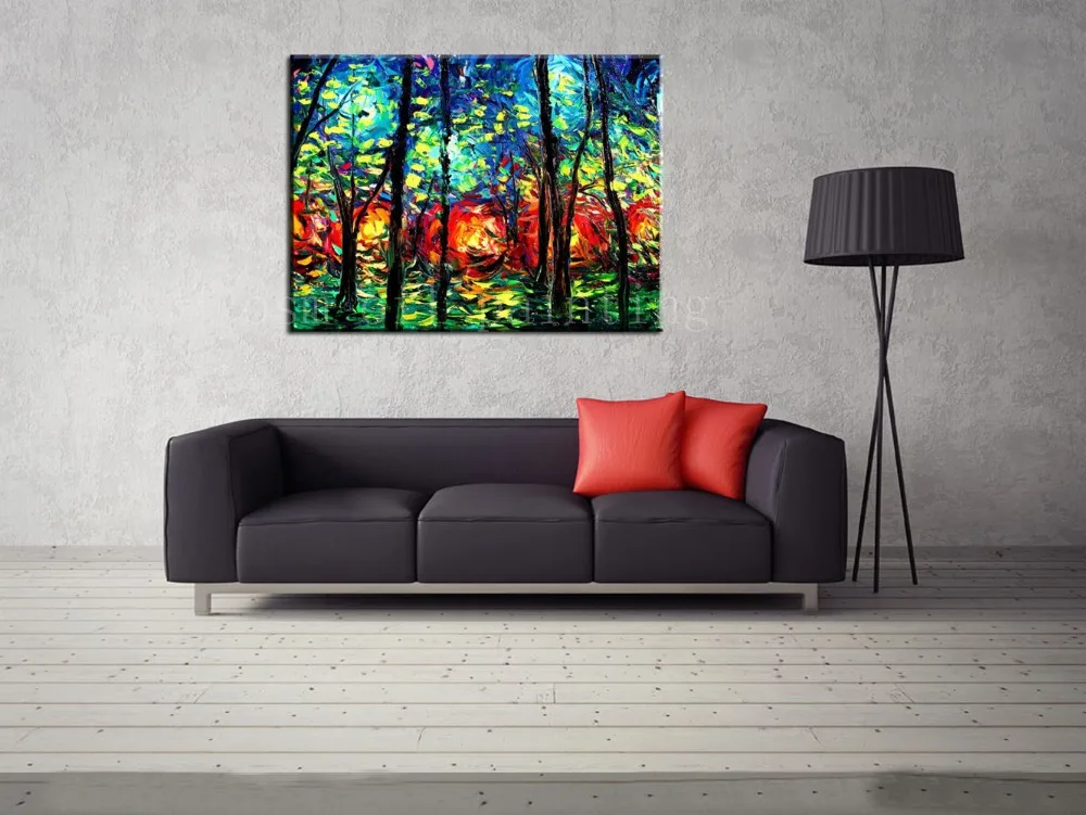 Top Skill Hand Painted Calligraphy Painting on Canvas Wall Art Decor Handmade Modern Abstract Knife Tree Landscape Oil Paintings