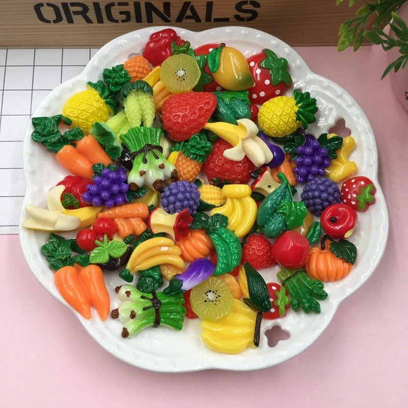 10pcs/lot Resin Mix Miniature Fruit&Vegetable, Flatback Cabochon for Phone Decoration, DIY ,Scrapbooking(15-25mm)