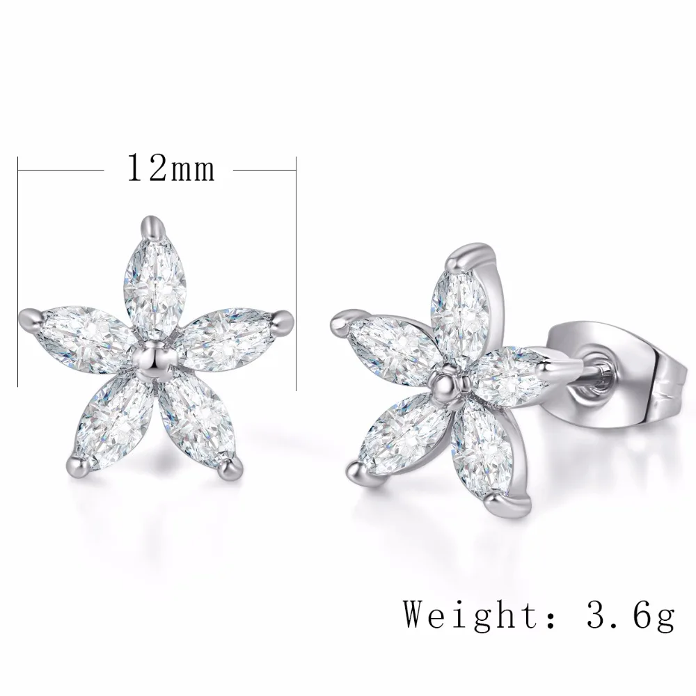 Shining Piercing Flower Stud Earring For Women Cute Rose Gold Color Crystal Wedding Party Accessories Gifts Fashion Jewelry E007