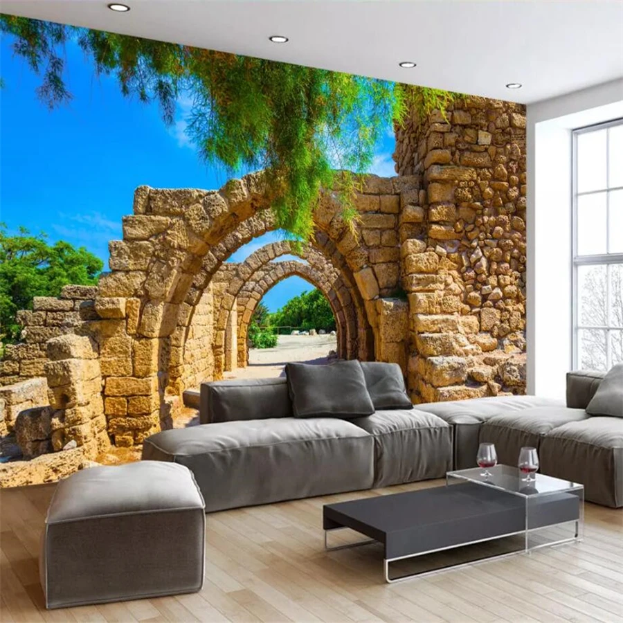 

beibehang Custom Photo Wallpaper European Style Retro Arches Brick Wall Stereo Landscape Painting Wall Papers Decor 3d wallpaper