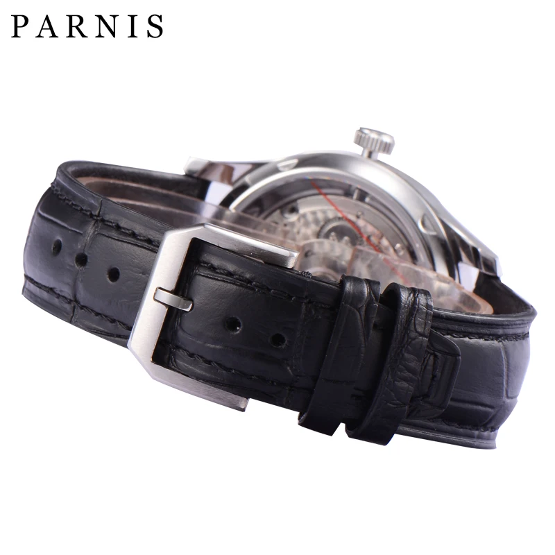 Parnis 43mm White Dial Automatic Men\'s Watch Power Reserve Mechanical Watches Wristwatch Top Brand Luxury relogios masculinos