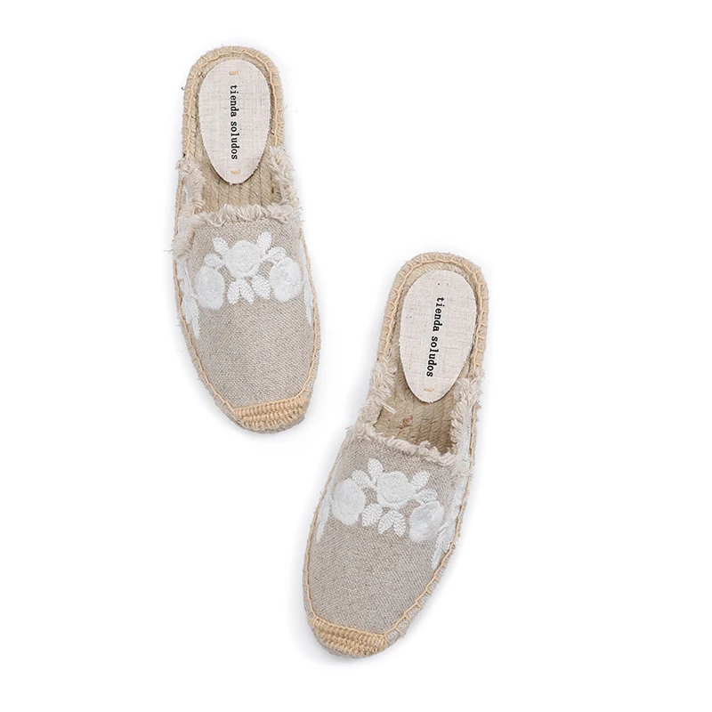 2021 New Slippers Pantufas Mules Tienda Soludos Cotton Fabric Sale Promotion Hemp Rubber Summer Slides Zapatos De Mujer Floral