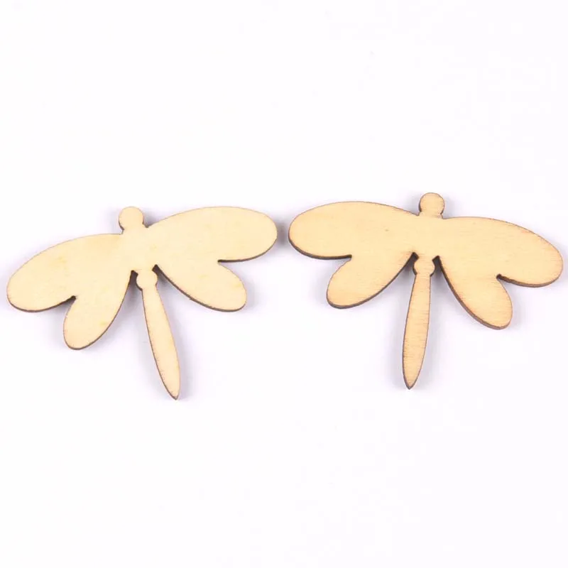 15pcs dragonfly pattern Natural wooden Scrapbooking Carft for Home decoration diy handicrafts  50x35mm MT1837