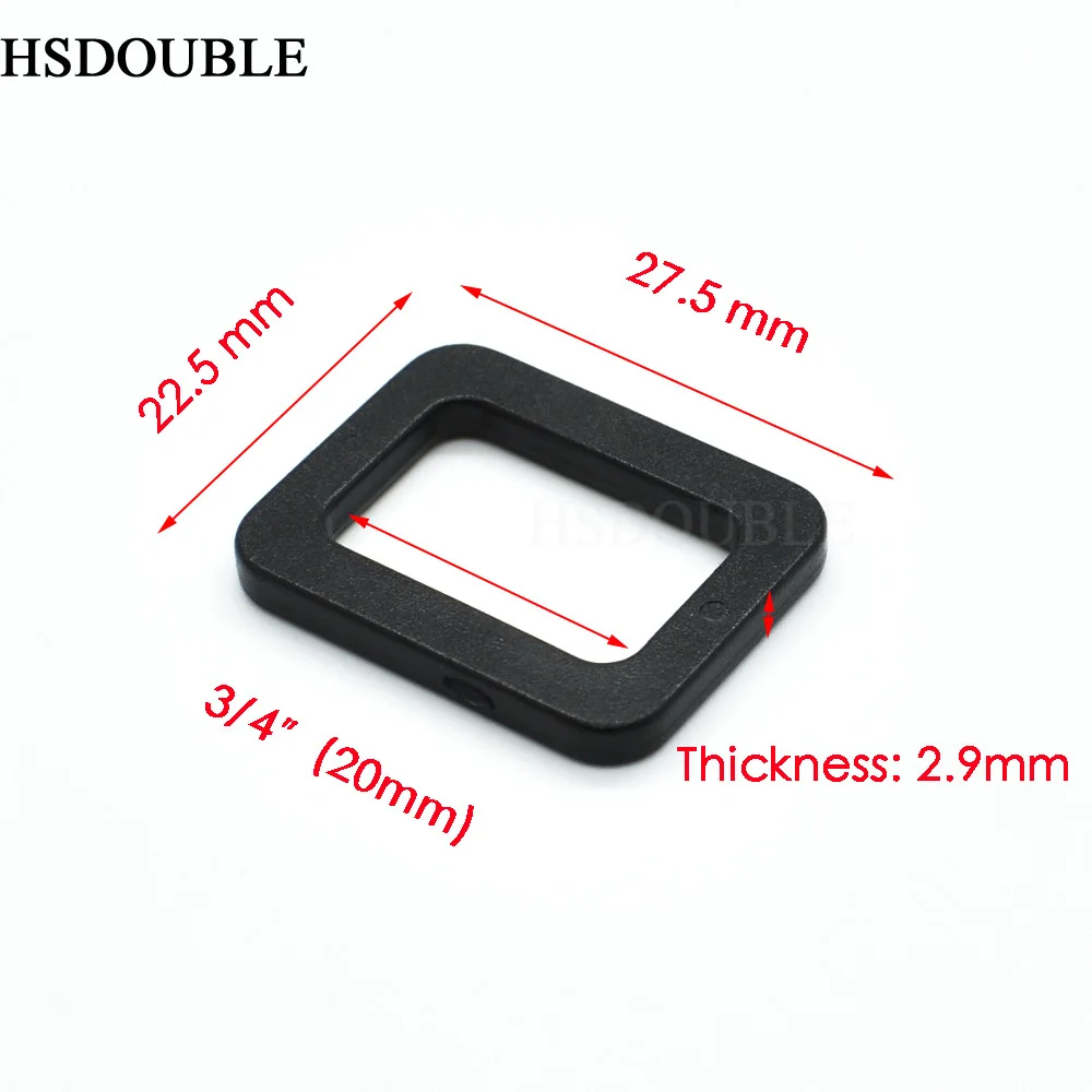 Plastic Black Loops Looploc Buckles Rectangle Rings Backpack Straps Webbing Bag Parts Webbing Size 20mm 25mm 32mm 38mm 50mm