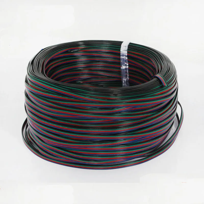 100m 50m 10m 4Pin RGB Flat Cable Connector Wire 22AWG Pure Copper Extension Electric Wire For RGB 5050 3528 LED Strip Light