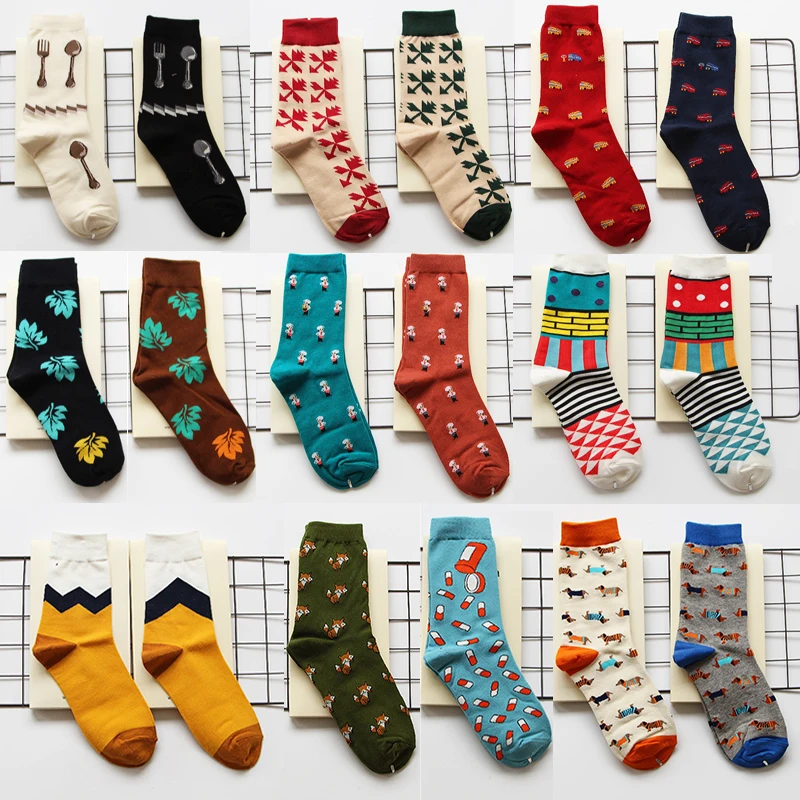 Harajuku – chaussettes en coton pour hommes, décontractées, motif dessin animé, pour Couple, ami, chien, pastèque, garde, feuille de mauvaises herbes