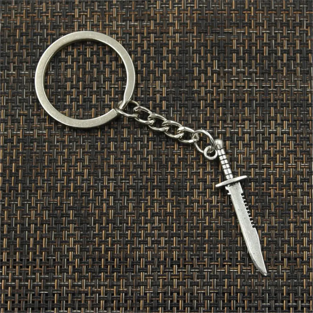 New Fashion Men 30mm Keychain DIY Metal Holder Chain Vintage Sword Dagger 43x10mm Silver Color Pendant Gift