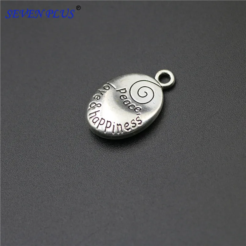 High Quality 10 Pieces/Lot 12mm*20mm Antique Silver Plated Double-sided Love Peace Happiness Words Water Drop Charm Pendant