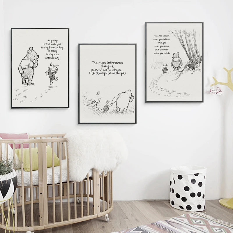 Winnie The Pooh Quotes Canvas Posters and Prints Classic Cartoon Movie Art Painting Black White Picture Kids Room Wall Art Decor image 6