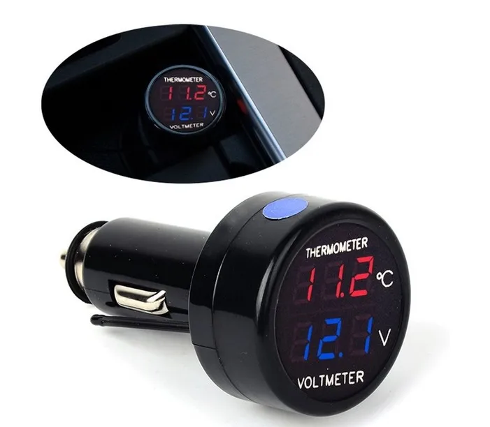 Car SUV Battery Monitor Voltmeter For 12V And 24V Digital Thermometer -10-80 Celsius 2 in 1