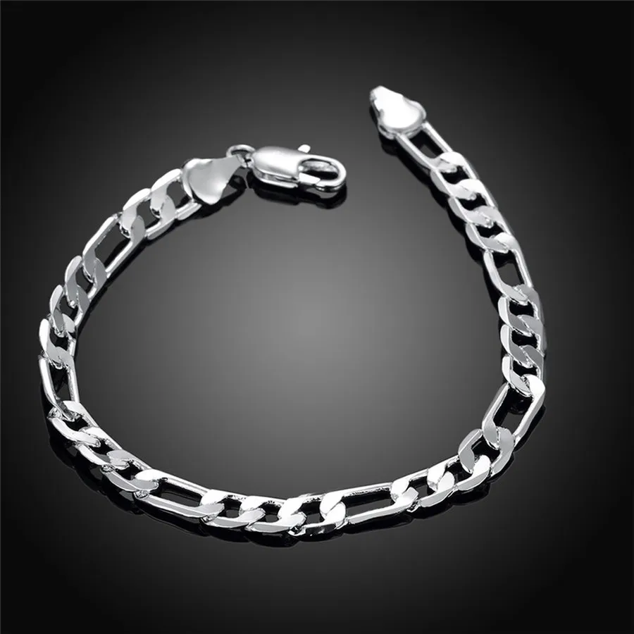 Beautiful Elegant wedding women men silver color 6MM Flat Bracelet high quality fashion classic jewelry H219 , wholesale