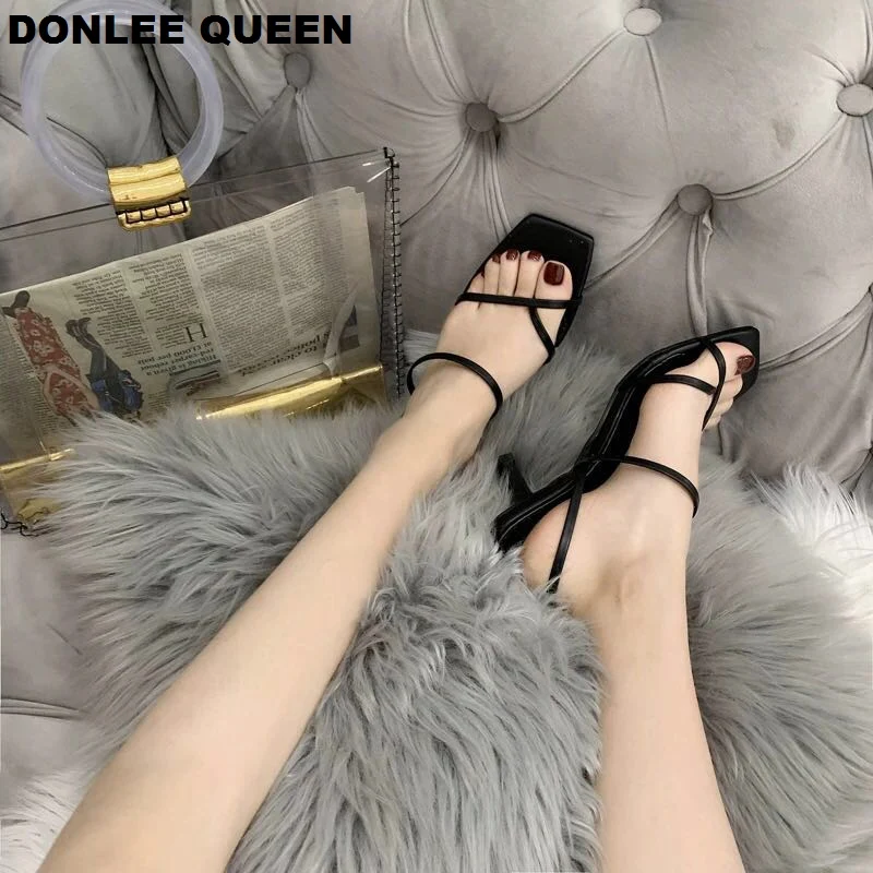 2021 New Brand Ankle Strap Sandals Women Fashion Thin High Heels Party Dress Shoes Narrow Band Casual Flip Flops Sandalias Mujer