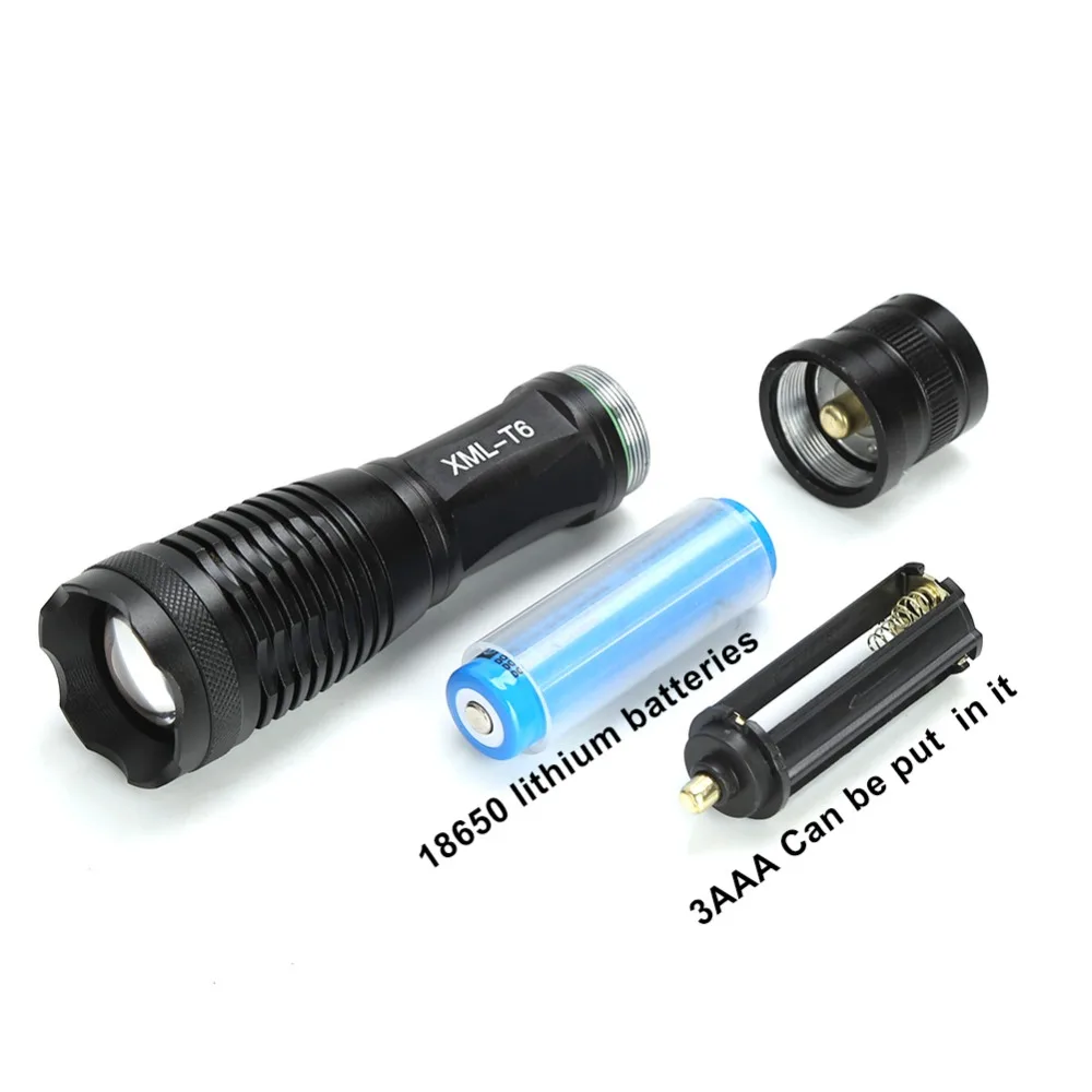 Anjoet E6 High Quality Tactical Flashlight XML-T6 LED 5 modes Zoomable hunting lanterna Torch Flash Light +18650 Battery Charger