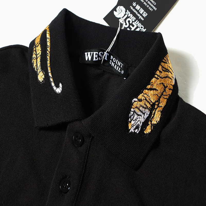 High New 2019 Men Embroidered Yellow Tiger Collar Fashion Casual Polo Shirts Shirt Skateboard Cotton Polos Top Tee S-2XL #H13