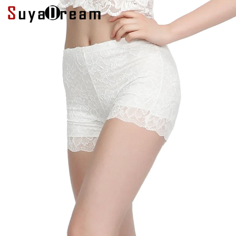 Damskie krótkie spodnie naturalny jedwab podszewka bez szwu bokser zdrowa koronka shorty femme dentelle biała czarna bielizna Nude