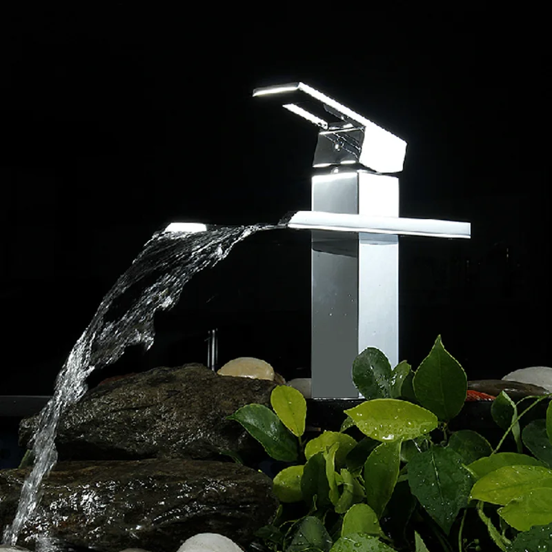 

Bathroom Basin Faucet Waterfall Faucet Sink Mixer Tap Chrome Total Brass Hot and Cold Bathroom Crane Unique Design Water Tap