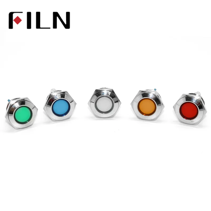 12v indicator light FILN 6v 24v 110v 220v 36v 48v red yellow blue green white led metal signal lamp with screw pins