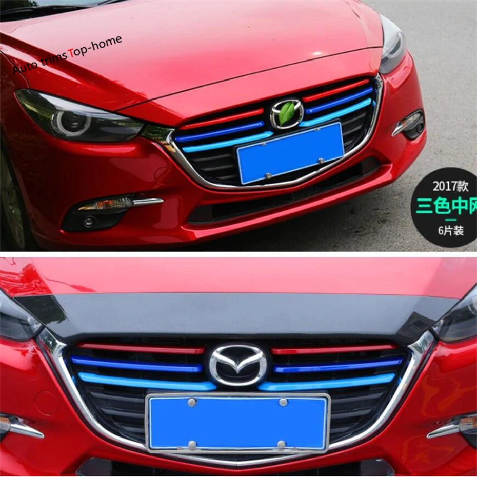 Yimaautotrims Exterior Refit Kit Fit For Mazda 3 2017 2018 Tricolor Front Grille Grill Plate Strip Cover Trim 6 Pcs / Set