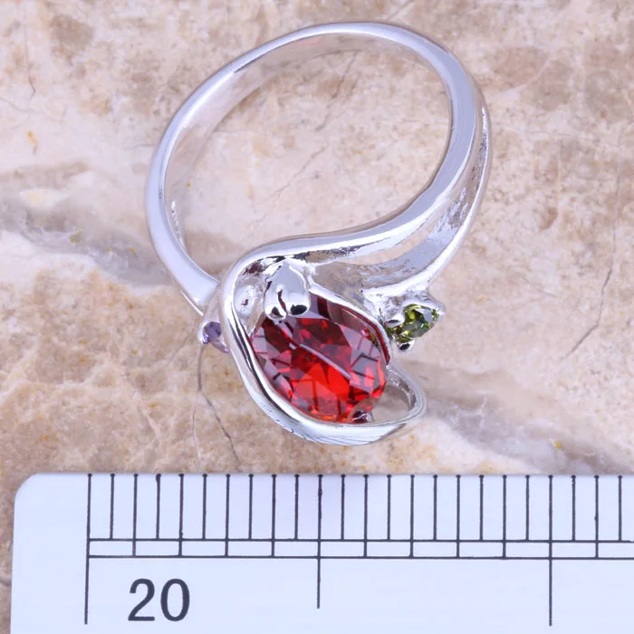 Valuable Multigem Red Garnet Silver Plated  Women's Ring Size 6 / 7 / 8 / 9 R1357