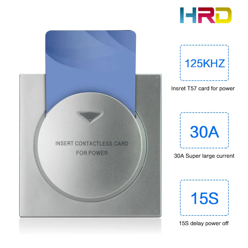 HiRead Brand Insert Hotel Room Card Key Energy Saving Round Sliver Switch With 125KHz T57 T5567 EM4305 RFID Card