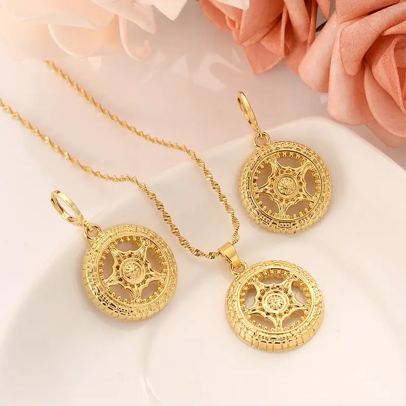 

Eternity Circle Love Forever earrings Pendant 18 k Fine Gold GF Sterling Flower Necklace set