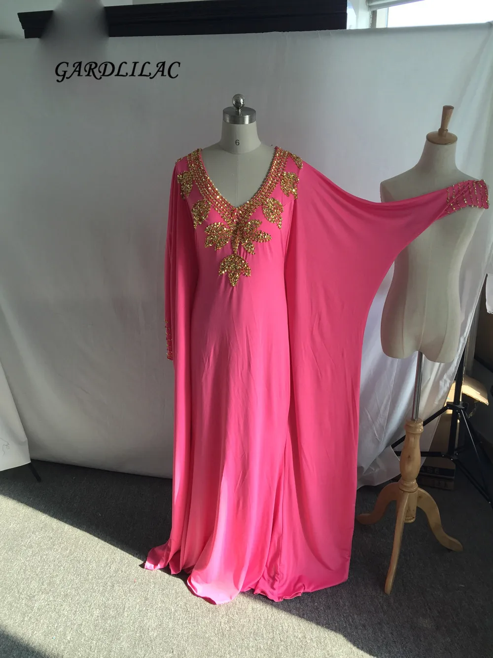 Robe de soirée longue style sirène, tenue de bal, Kaftan, manches longues, perles, pierreries, islamique, dubaï, 2019