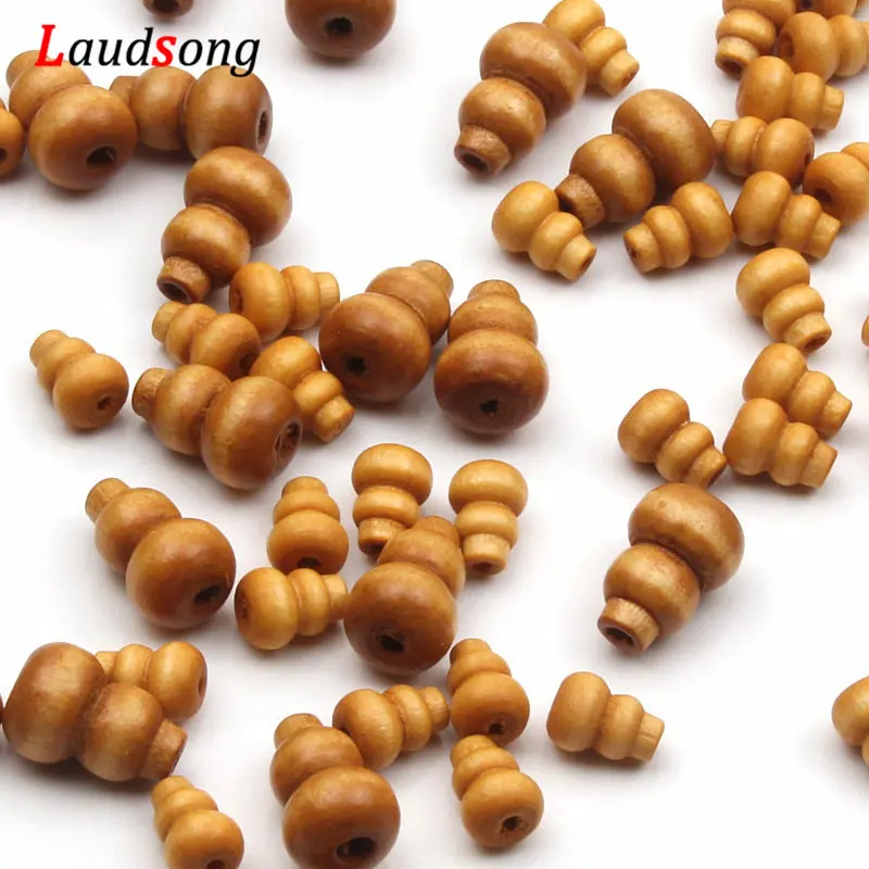 50pcs Natural Wood Coffee Color Gourd Wooden Beads For Jewelry Making Fit Necklace Bracelet Interface Beaded