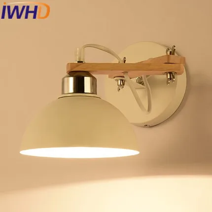 

IWHD Iron Sconce LED Wall Lamp Modern Creative Wood Angle Adjustable Arm Wall Light Fixtures Home Lighting Bedroom Wandlamp