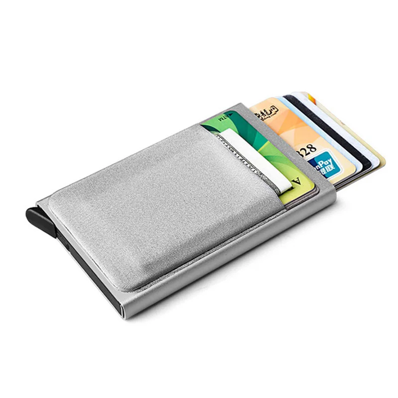 Aluminum Wallet With Elastic Lycra Back Pocket RFID Blocking Mini Metal Credit Card Holder Automatic Pop Up Card Case Coin Purse image 2
