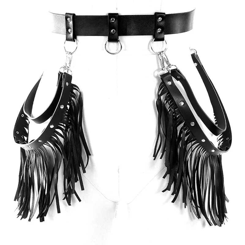 

Women Leather Body Harness Waist Bondage Lingerie Plus Size Tassel Punk Goth Fetish Suspender Belt Festival Clothin Pu Garter