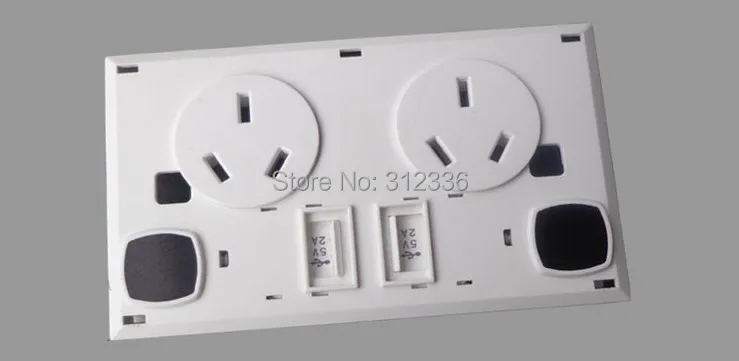 Free Shipping Australia type  three Holes socket  with switch 250V 50Hz 16A  TWO USB DC 5V 2000mA   white panel wall Socket