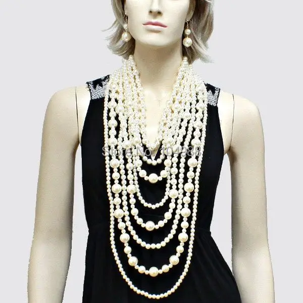 

FREE SHIPPING NEW STYLE P27 WOMEN FASHION WHITE IMITATION PEARLS CHAINS JEWELRY MULTI-LAYERS BEADS NECKLACE EARRINGS JEWELRY