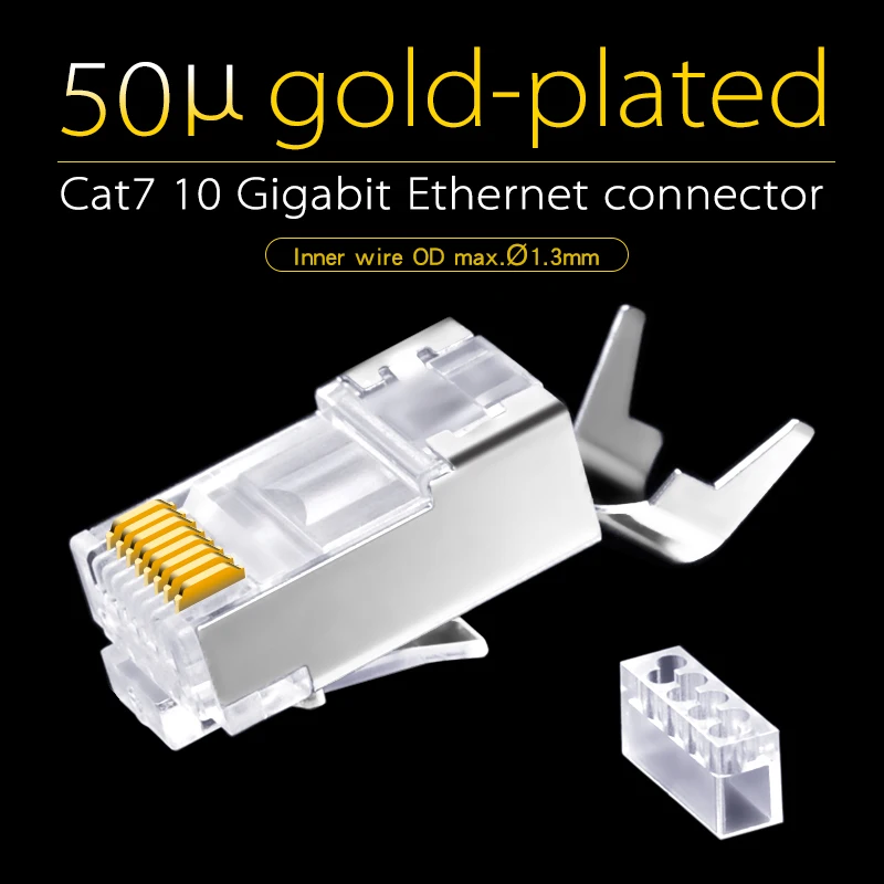 CNCOB 30pcs Cat 7 RJ45 Network Cable Connector Cat6a Crystal Plug Shield FTP rj-45 Modular Connector Network Ethernet Connector