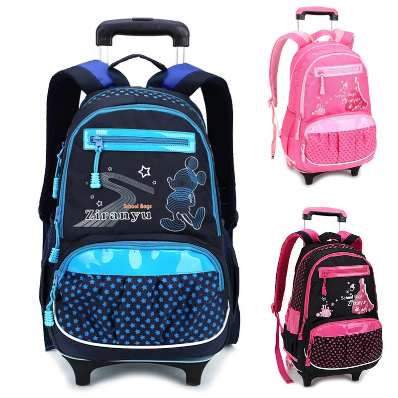 Waterproof nylon Girls Trolley Book SchoolBags Lovely Pink Children Backpacks Kids Travel Luggage High Quality Mochila Infantil