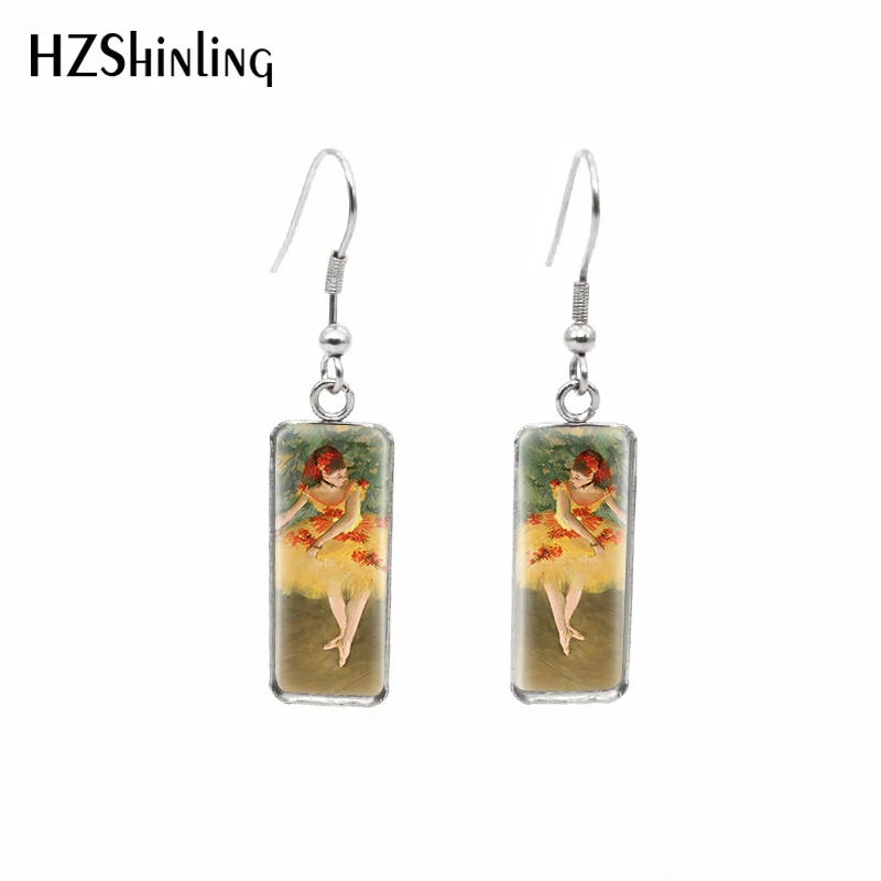 2019 New Degas Rectangular Earring Dancers Fish Hook Earring Handmade Art Glass Dome Photo Jewelry