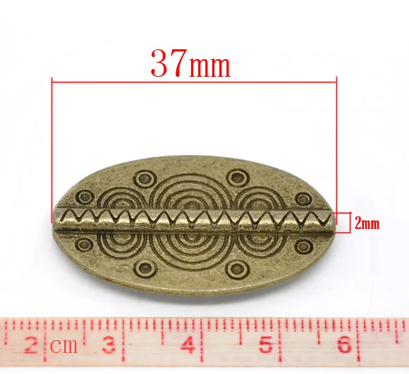 Vintage Spacer Beads Oval Antique Bronze Color Geometric Carved Loose Beads DIY Necklace Jewelry Gift About 37mm x 22mm,2-10PCs