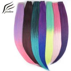 Jeedou gerade blau Regenbogen Balayage Ombre Farbclip in einem Stück Haar verlängerung synthetische Halloween Cosplay Haarteil