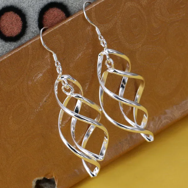 E168 Wholesale silver earrings,  silver plated  fashion jewelry, Double Plantain Leaf Earrings