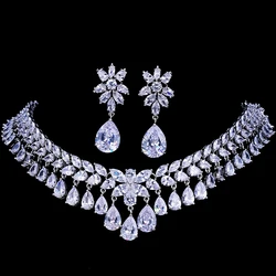 Emmaya Luxury Cubic Zirconia Bridal Jewelry Sets Tear Drop Crystal Rhinestone Party Wedding Jewelry Necklace Sets