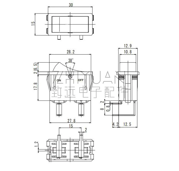 Original new 100% RS1 16A250V horizontal rocker switch side insertion warping plate 4pin 2gear