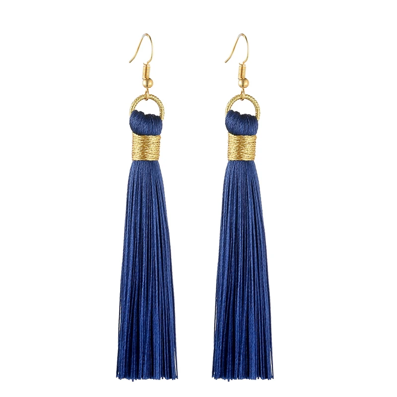 LOVBEAFAS Tassel Earrings For Women Statement Fashion Jewelry Drop Dangle Long Earrings Golden Wrap Silk Fabric Vintage Earrings