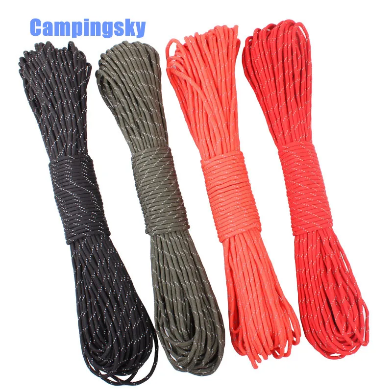 CAMPINGSKY odblaskowe Paracord 550 linka spadochronowa smycz namiot liny Mil Spec typ III 7 Strand dla Camping